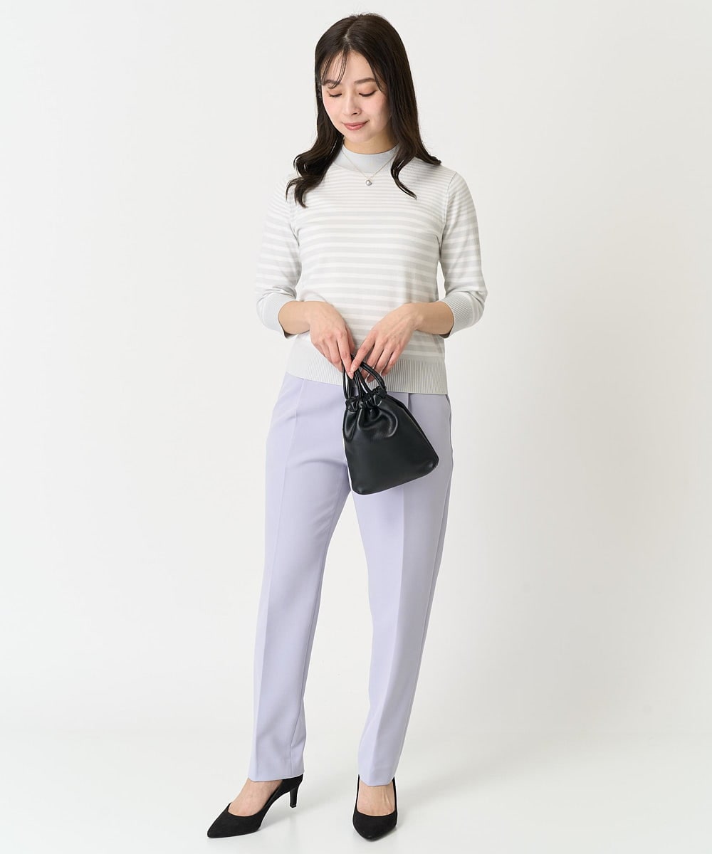 F1FDA10100 MK MICHEL KLEIN(小さいサイズ)(メゾン ドゥ サンク) 【小さいサイズ】ボーダー柄モックネック六分袖ニット/洗える ネイビー