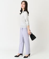 F1FDA10100 MK MICHEL KLEIN(小さいサイズ)(メゾン ドゥ サンク) 【小さいサイズ】ボーダー柄モックネック六分袖ニット/洗える ネイビー