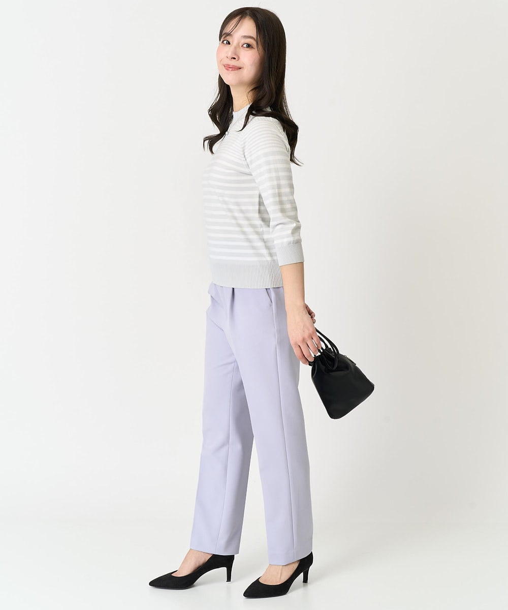 F1FDA10100 MK MICHEL KLEIN(小さいサイズ)(メゾン ドゥ サンク) 【小さいサイズ】ボーダー柄モックネック六分袖ニット/洗える ネイビー
