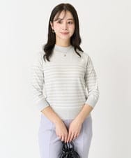 F1FDA10100 MK MICHEL KLEIN(小さいサイズ)(メゾン ドゥ サンク) 【小さいサイズ】ボーダー柄モックネック六分袖ニット/洗える ネイビー