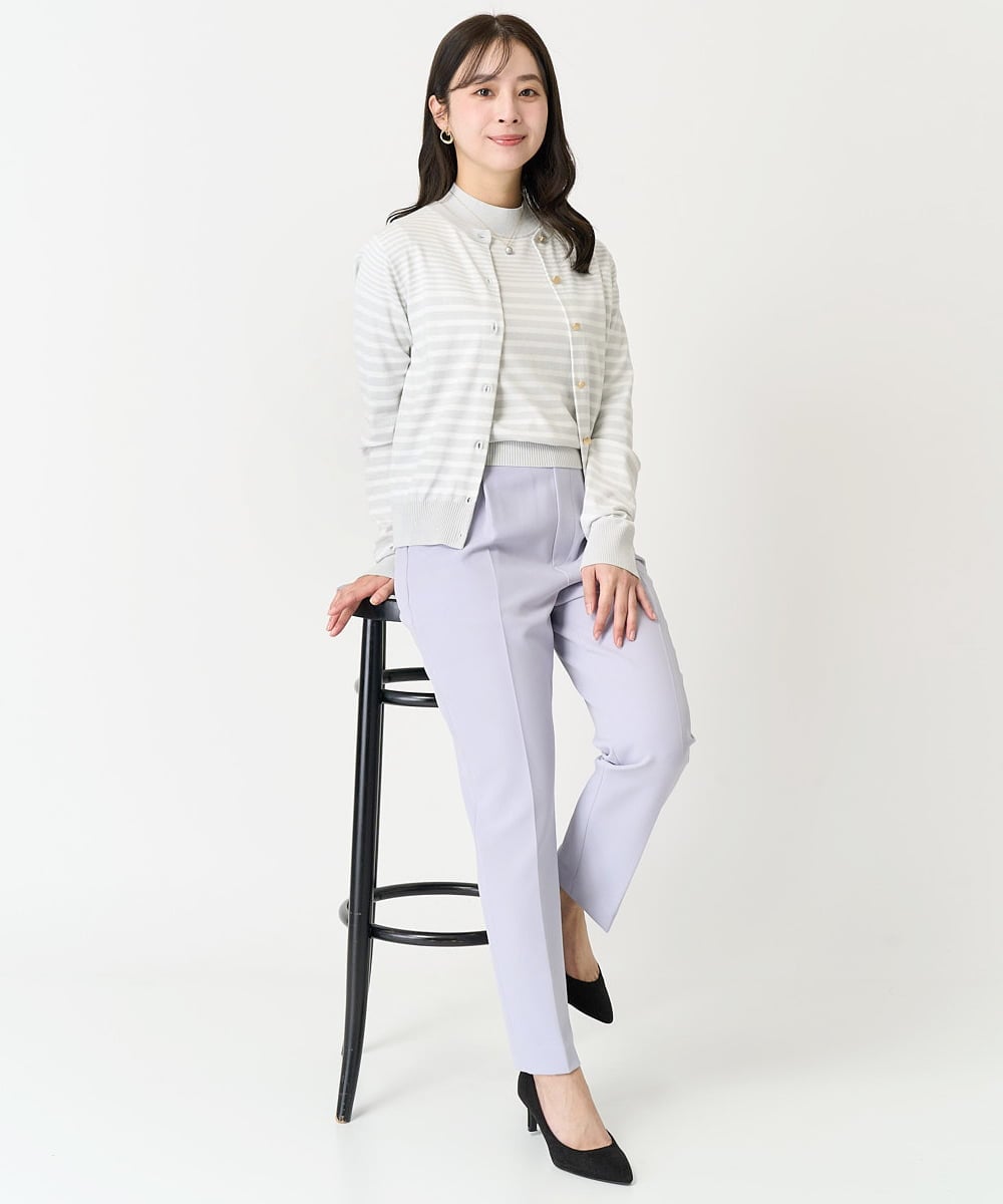 F1FDA10100 MK MICHEL KLEIN(小さいサイズ)(メゾン ドゥ サンク) 【小さいサイズ】ボーダー柄モックネック六分袖ニット/洗える ネイビー