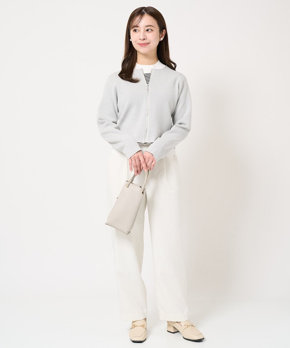 F1FDA10100 MK MICHEL KLEIN(小さいサイズ)(メゾン ドゥ サンク) 【小さいサイズ】ボーダー柄モックネック六分袖ニット/洗える ネイビー