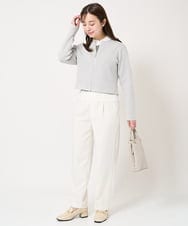 F1FDA10100 MK MICHEL KLEIN(小さいサイズ)(メゾン ドゥ サンク) 【小さいサイズ】ボーダー柄モックネック六分袖ニット/洗える ネイビー