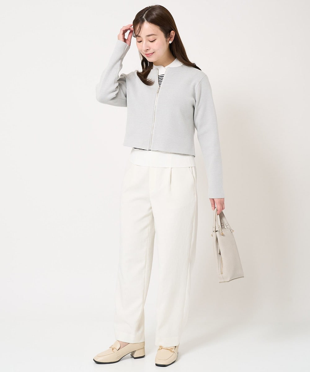 F1FDA10100 MK MICHEL KLEIN(小さいサイズ)(メゾン ドゥ サンク) 【小さいサイズ】ボーダー柄モックネック六分袖ニット/洗える ネイビー