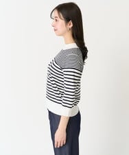 F1FDA10100 MK MICHEL KLEIN(小さいサイズ)(メゾン ドゥ サンク) 【小さいサイズ】ボーダー柄モックネック六分袖ニット/洗える ネイビー