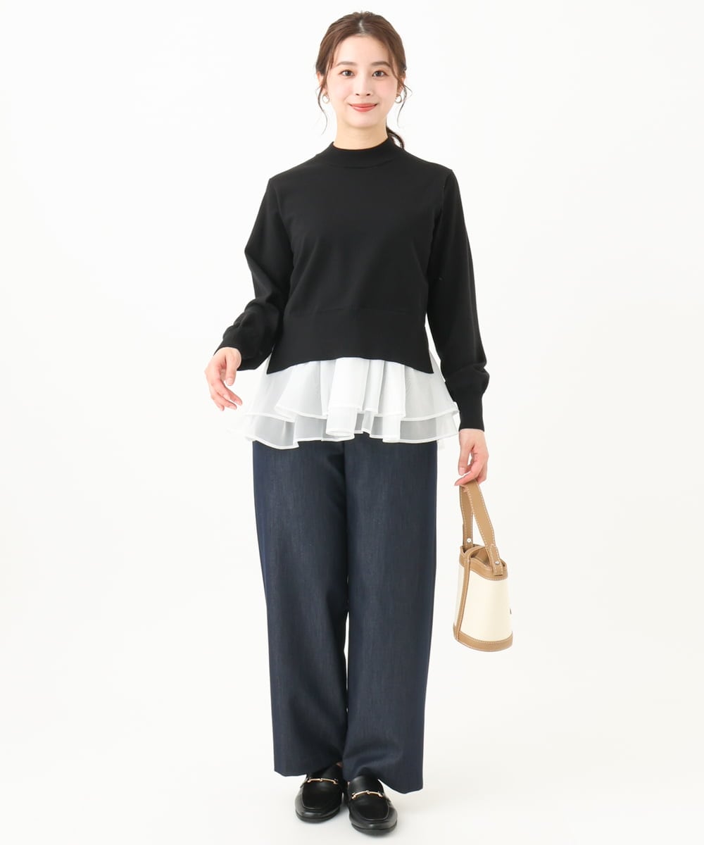 F1FDA60150 MK MICHEL KLEIN(小さいサイズ)(メゾン ドゥ サンク) 【小さいサイズ】ペプラムオーガンジー切替えニット/洗える ベージュ