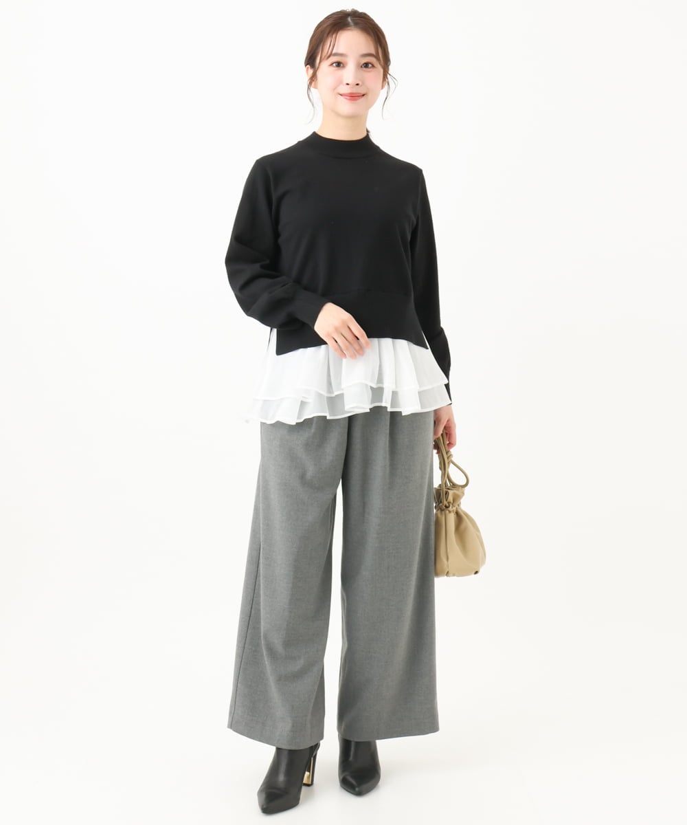 F1FDA60150 MK MICHEL KLEIN(小さいサイズ)(メゾン ドゥ サンク) 【小さいサイズ】ペプラムオーガンジー切替えニット/洗える ベージュ