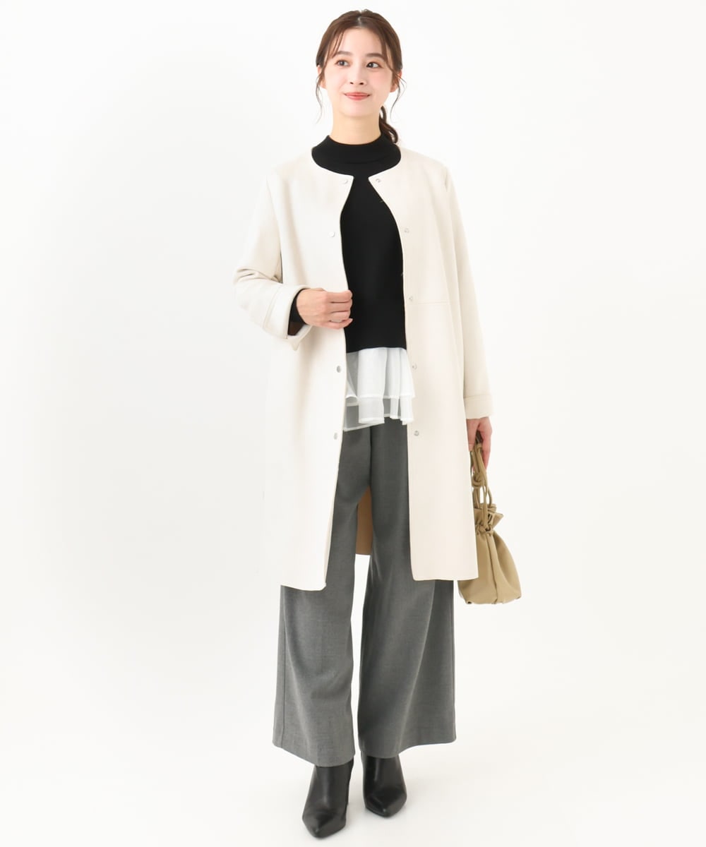 F1FDA60150 MK MICHEL KLEIN(小さいサイズ)(メゾン ドゥ サンク) 【小さいサイズ】ペプラムオーガンジー切替えニット/洗える ベージュ