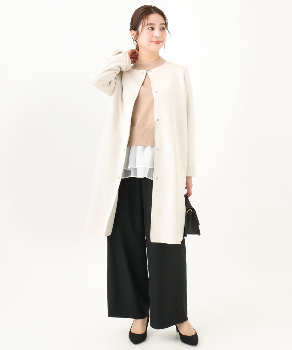 F1FDA60150 MK MICHEL KLEIN(小さいサイズ)(メゾン ドゥ サンク) 【小さいサイズ】ペプラムオーガンジー切替えニット/洗える ベージュ