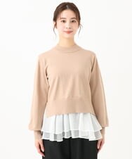 F1FDA60150 MK MICHEL KLEIN(小さいサイズ)(メゾン ドゥ サンク) 【小さいサイズ】ペプラムオーガンジー切替えニット/洗える ベージュ