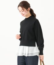 F1FDA60150 MK MICHEL KLEIN(小さいサイズ)(メゾン ドゥ サンク) 【小さいサイズ】ペプラムオーガンジー切替えニット/洗える ブラック