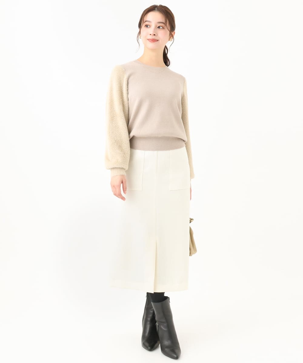 F1FDA61140 MK MICHEL KLEIN(小さいサイズ)(メゾン ドゥ サンク) 【小さいサイズ】シャギースリーブニットプルオーバー/洗える ベージュ