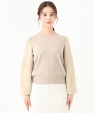 F1FDA61140 MK MICHEL KLEIN(小さいサイズ)(メゾン ドゥ サンク) 【小さいサイズ】シャギースリーブニットプルオーバー/洗える ベージュ