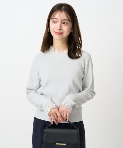 F1FDD11140  【小さいサイズ】レースデザインコンパクトニット/洗える