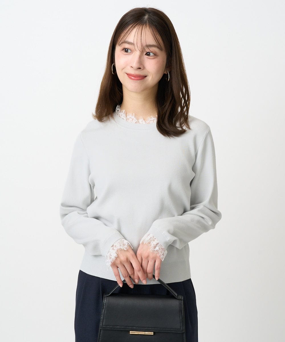 F1FDD11140 MK MICHEL KLEIN(小さいサイズ)(メゾン ドゥ サンク) 【小さいサイズ】レースデザインコンパクトニット/洗える ライトグレー