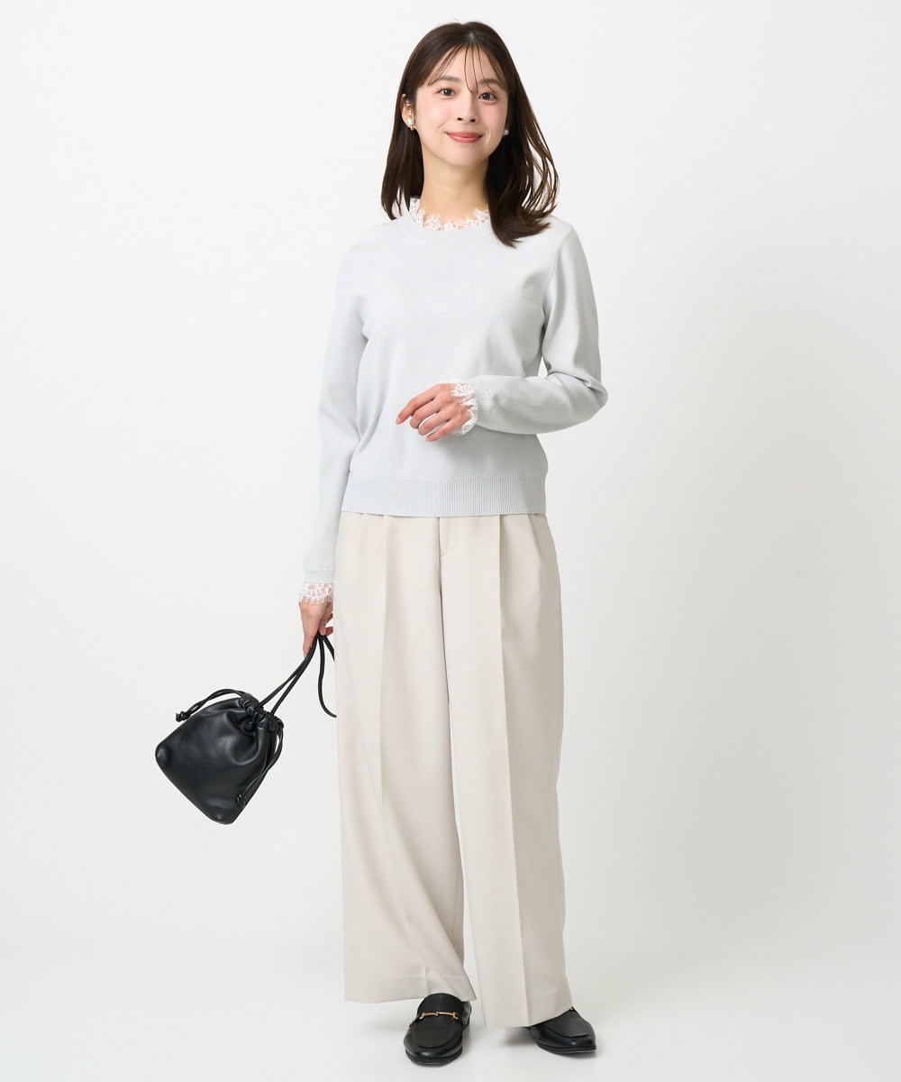 F1FDD11140 MK MICHEL KLEIN(小さいサイズ)(メゾン ドゥ サンク) 【小さいサイズ】レースデザインコンパクトニット/洗える ライトグレー