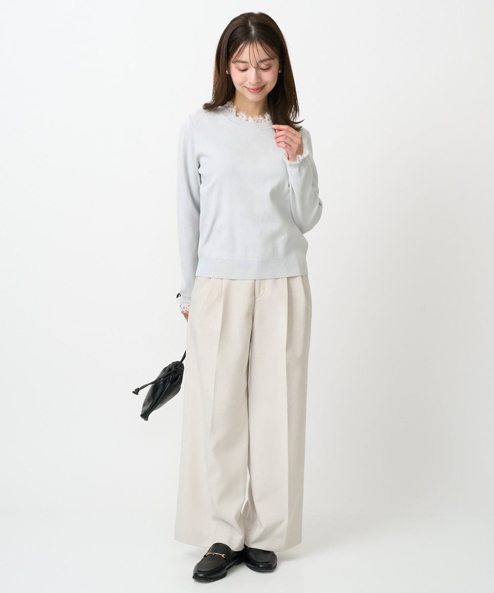 F1FDD11140 MK MICHEL KLEIN(小さいサイズ)(メゾン ドゥ サンク) 【小さいサイズ】レースデザインコンパクトニット/洗える ライトグレー