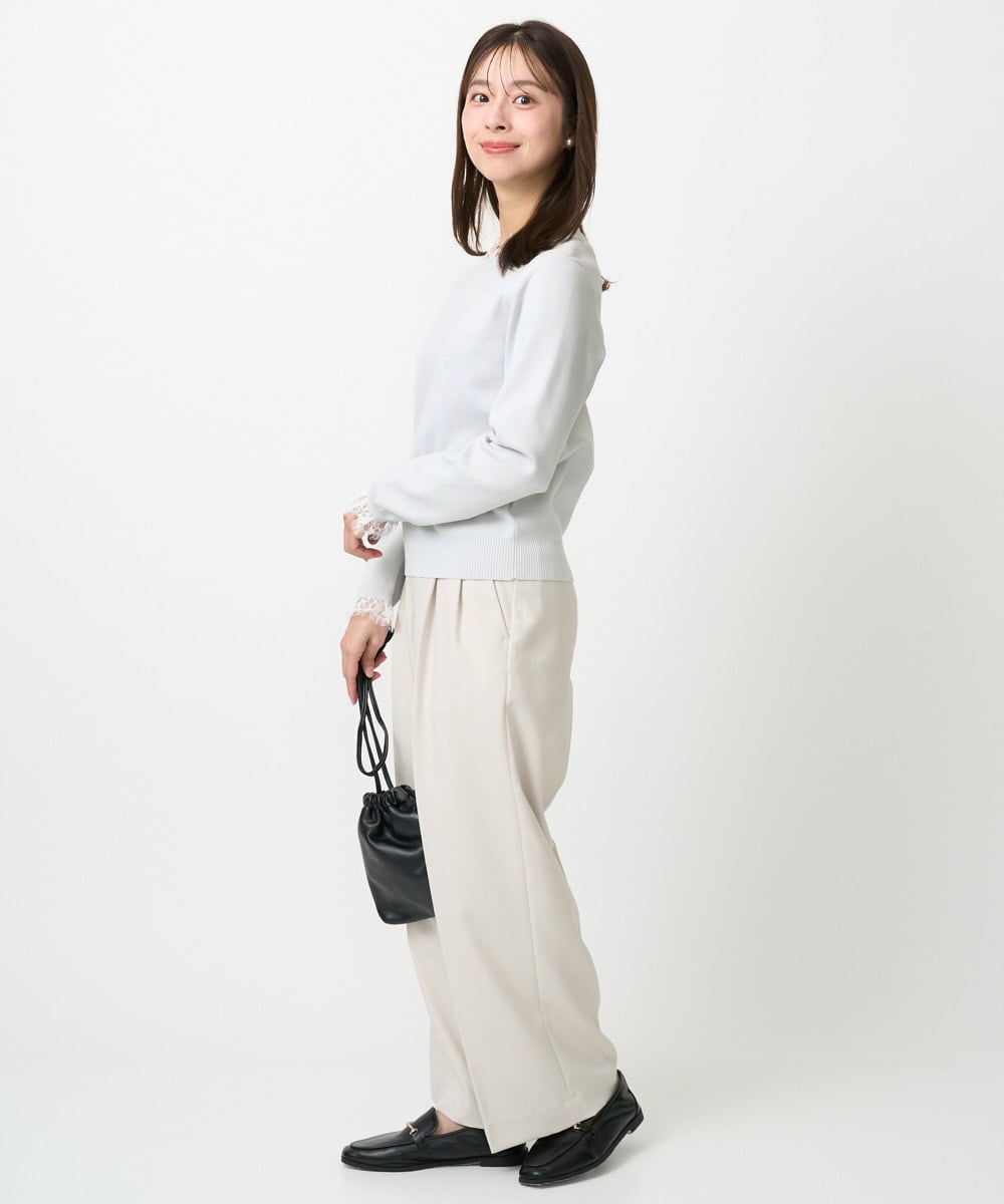 F1FDD11140 MK MICHEL KLEIN(小さいサイズ)(メゾン ドゥ サンク) 【小さいサイズ】レースデザインコンパクトニット/洗える ライトグレー