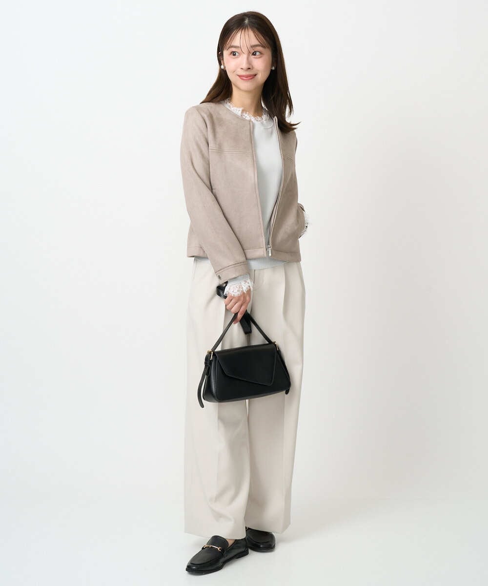 F1FDD11140 MK MICHEL KLEIN(小さいサイズ)(メゾン ドゥ サンク) 【小さいサイズ】レースデザインコンパクトニット/洗える ライトグレー