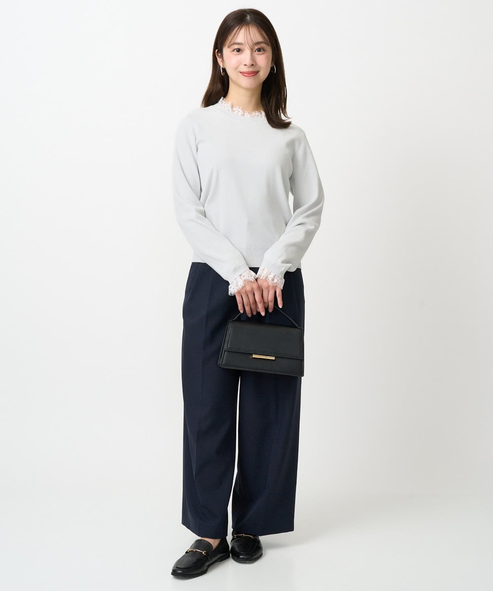 F1FDD11140 MK MICHEL KLEIN(小さいサイズ)(メゾン ドゥ サンク) 【小さいサイズ】レースデザインコンパクトニット/洗える ライトグレー