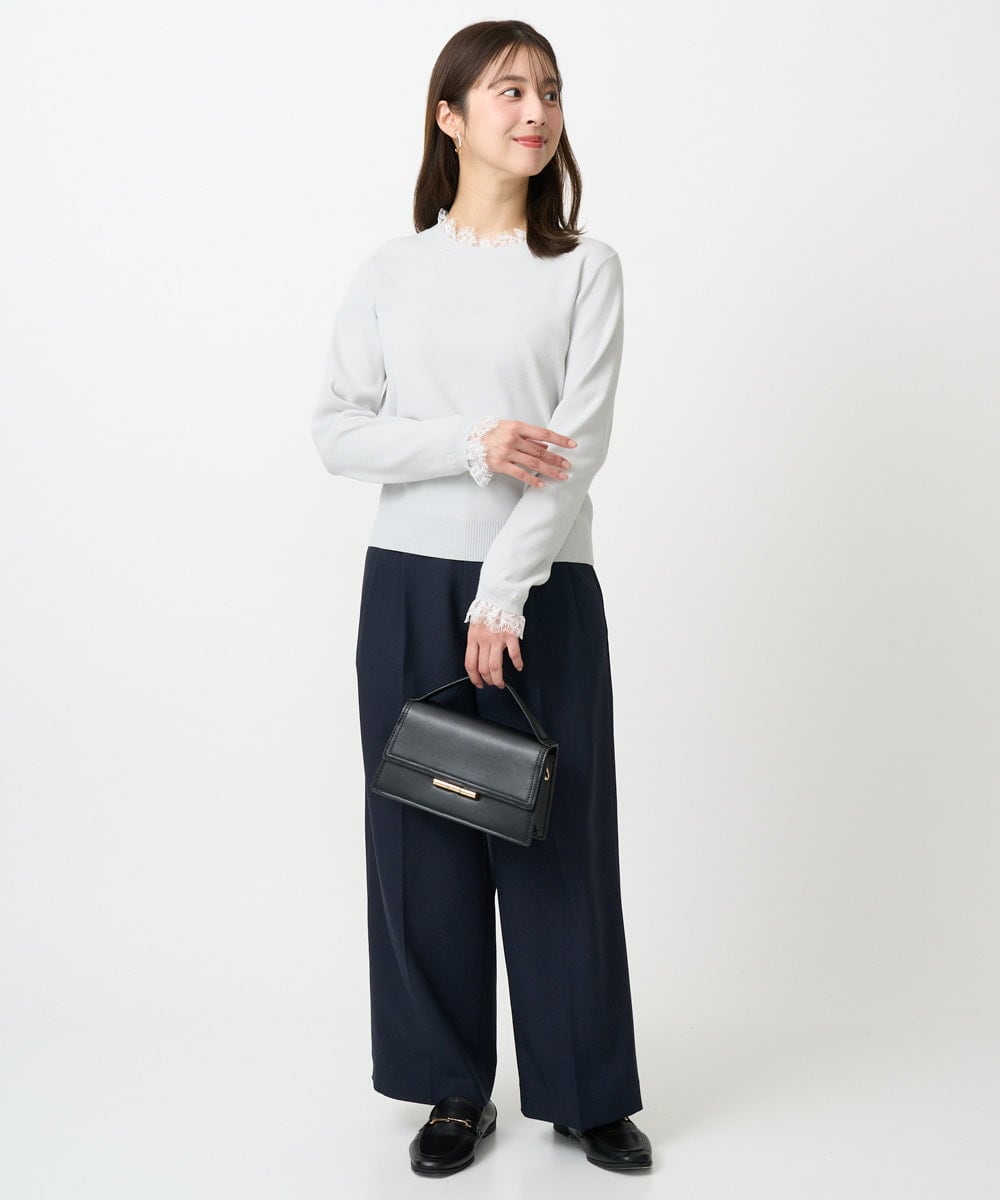 F1FDD11140 MK MICHEL KLEIN(小さいサイズ)(メゾン ドゥ サンク) 【小さいサイズ】レースデザインコンパクトニット/洗える ライトグレー