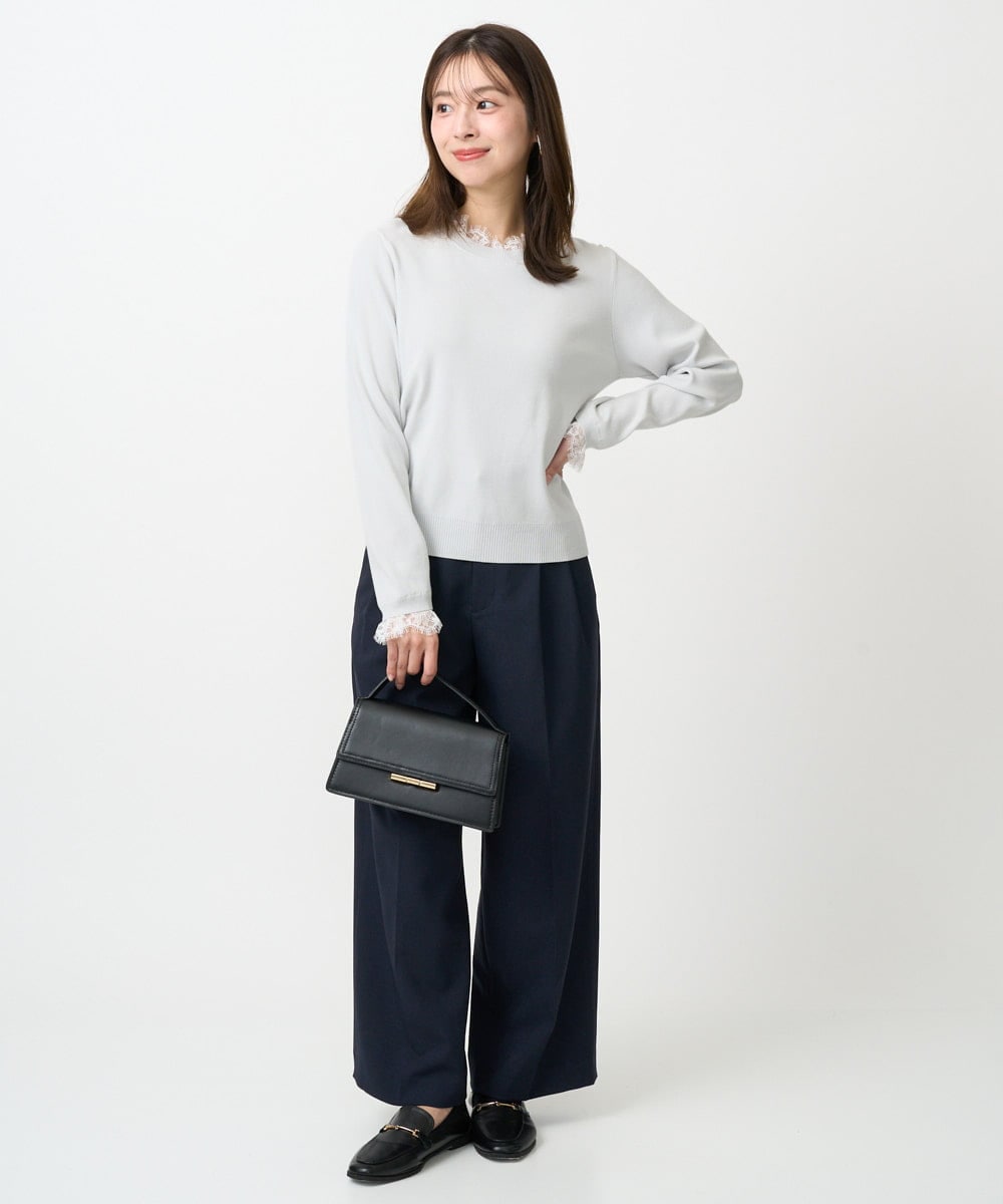 F1FDD11140 MK MICHEL KLEIN(小さいサイズ)(メゾン ドゥ サンク) 【小さいサイズ】レースデザインコンパクトニット/洗える ライトグレー