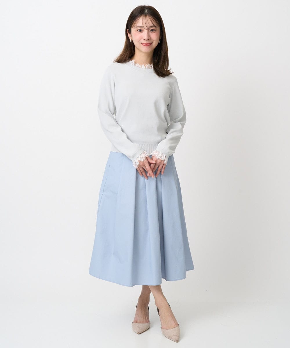 F1FDD11140 MK MICHEL KLEIN(小さいサイズ)(メゾン ドゥ サンク) 【小さいサイズ】レースデザインコンパクトニット/洗える ライトグレー