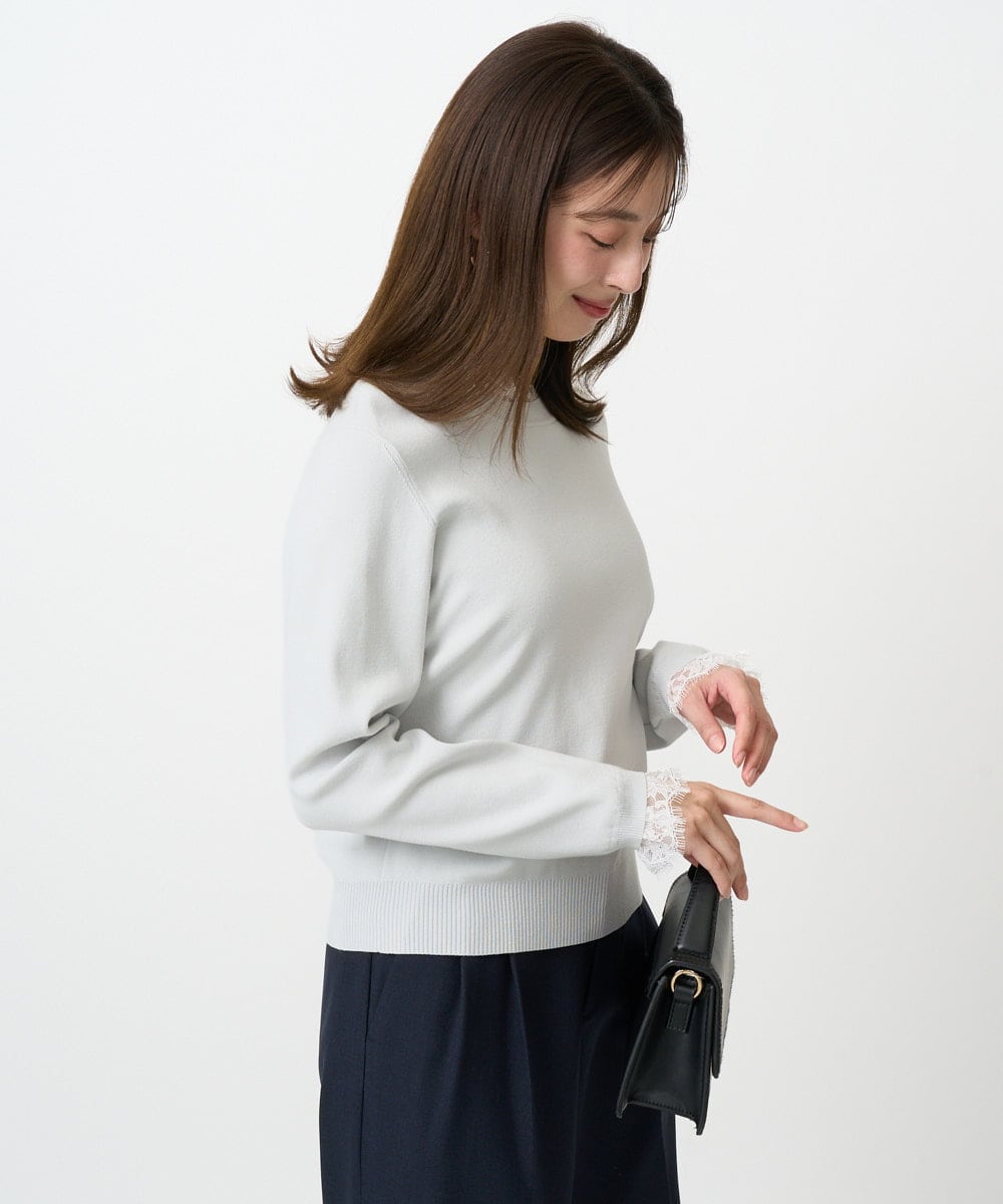 F1FDD11140 MK MICHEL KLEIN(小さいサイズ)(メゾン ドゥ サンク) 【小さいサイズ】レースデザインコンパクトニット/洗える ライトグレー