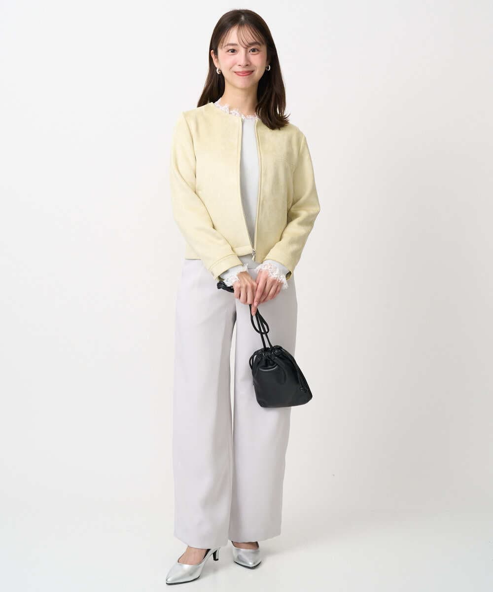 F1FDD11140 MK MICHEL KLEIN(小さいサイズ)(メゾン ドゥ サンク) 【小さいサイズ】レースデザインコンパクトニット/洗える ライトグレー