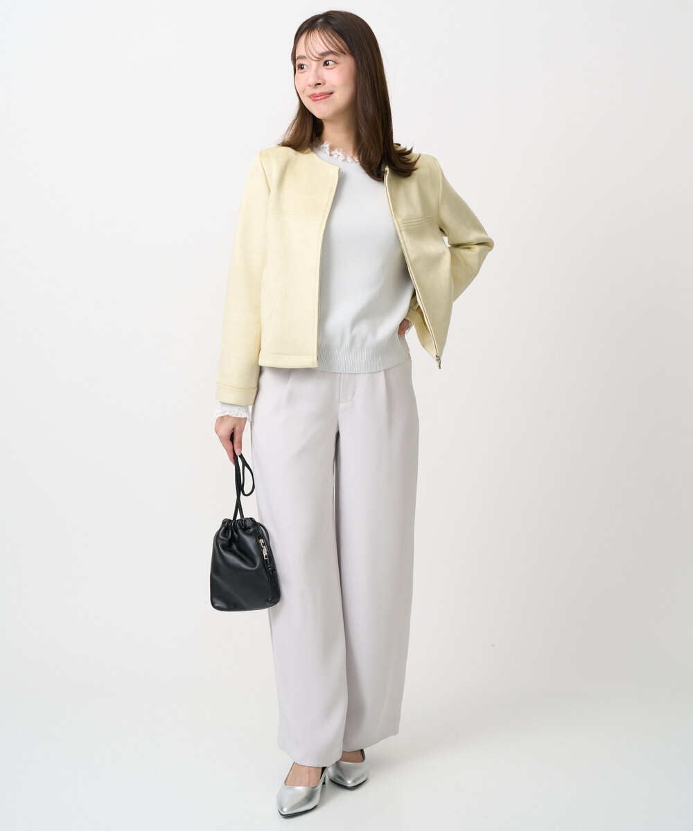 F1FDD11140 MK MICHEL KLEIN(小さいサイズ)(メゾン ドゥ サンク) 【小さいサイズ】レースデザインコンパクトニット/洗える ライトグレー