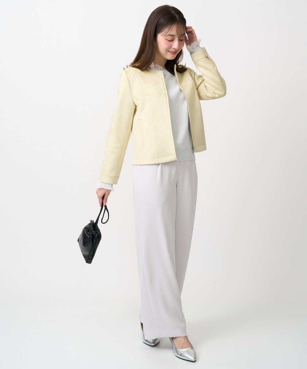 F1FDD11140 MK MICHEL KLEIN(小さいサイズ)(メゾン ドゥ サンク) 【小さいサイズ】レースデザインコンパクトニット/洗える ライトグレー