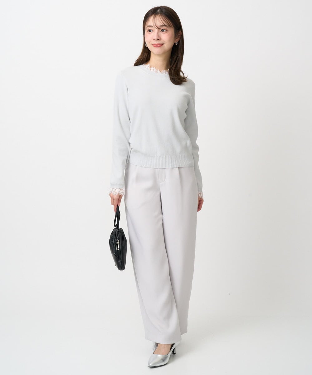 F1FDD11140 MK MICHEL KLEIN(小さいサイズ)(メゾン ドゥ サンク) 【小さいサイズ】レースデザインコンパクトニット/洗える ライトグレー