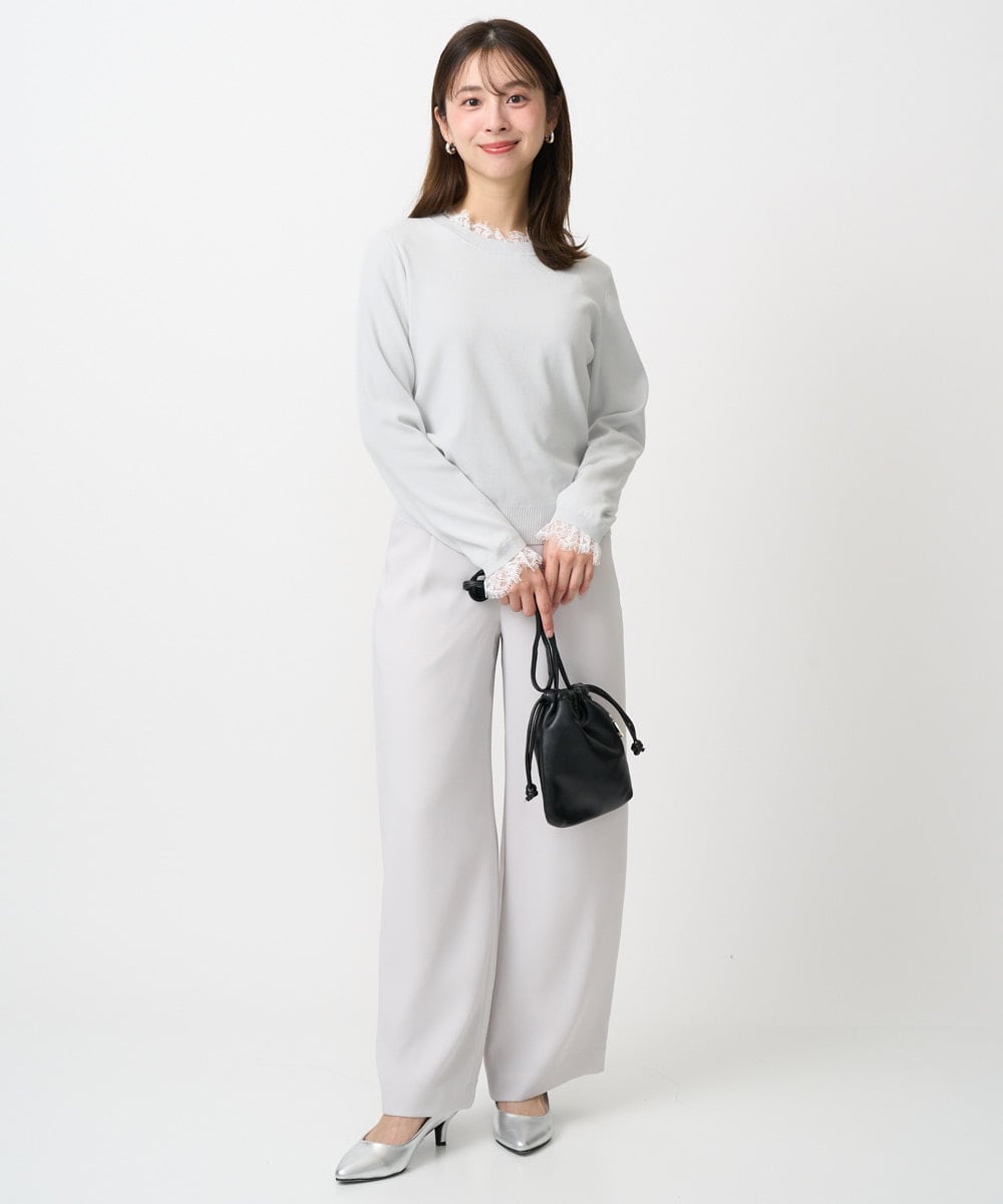 F1FDD11140 MK MICHEL KLEIN(小さいサイズ)(メゾン ドゥ サンク) 【小さいサイズ】レースデザインコンパクトニット/洗える ライトグレー