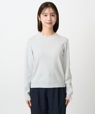 F1FDD11140 MK MICHEL KLEIN(小さいサイズ)(メゾン ドゥ サンク) 【小さいサイズ】レースデザインコンパクトニット/洗える ライトグレー