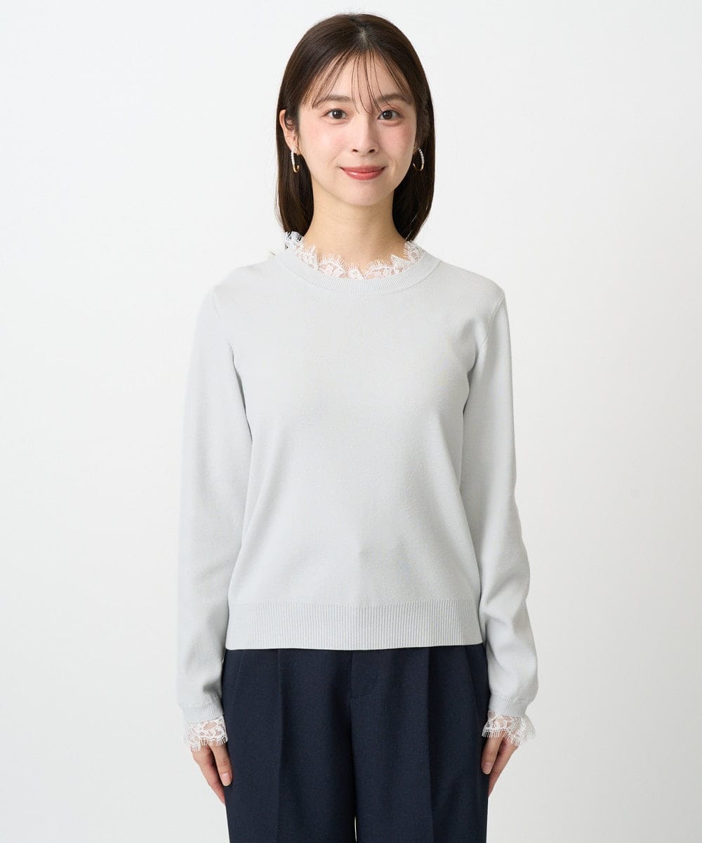 F1FDD11140 MK MICHEL KLEIN(小さいサイズ)(メゾン ドゥ サンク) 【小さいサイズ】レースデザインコンパクトニット/洗える ライトグレー