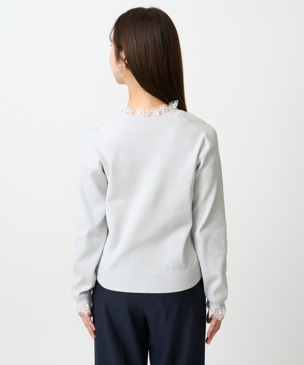 F1FDD11140 MK MICHEL KLEIN(小さいサイズ)(メゾン ドゥ サンク) 【小さいサイズ】レースデザインコンパクトニット/洗える ライトグレー