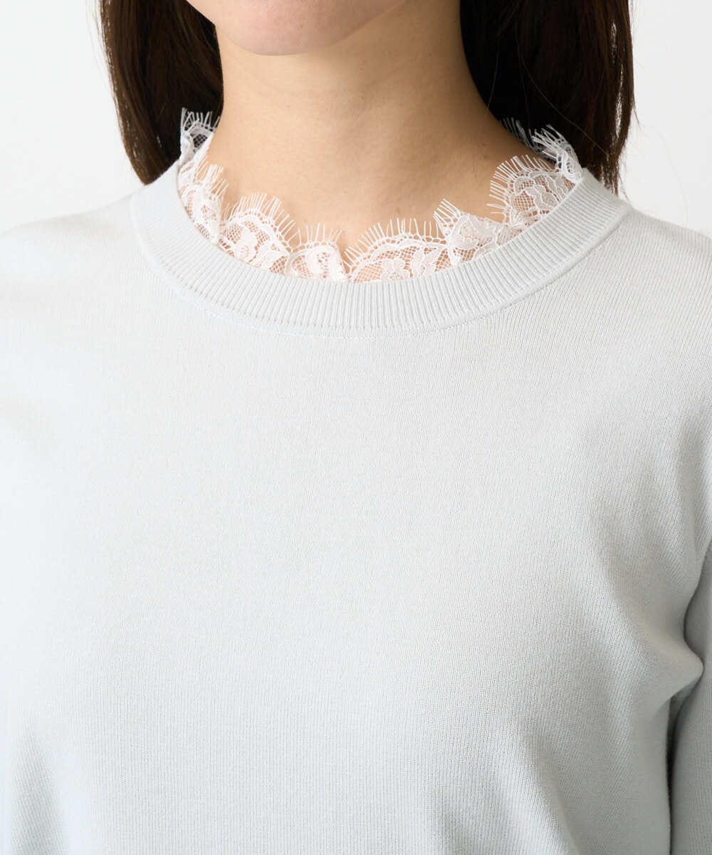 F1FDD11140 MK MICHEL KLEIN(小さいサイズ)(メゾン ドゥ サンク) 【小さいサイズ】レースデザインコンパクトニット/洗える ライトグレー