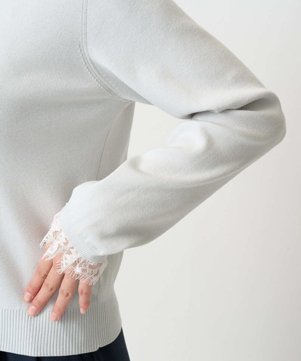 F1FDD11140 MK MICHEL KLEIN(小さいサイズ)(メゾン ドゥ サンク) 【小さいサイズ】レースデザインコンパクトニット/洗える ライトグレー