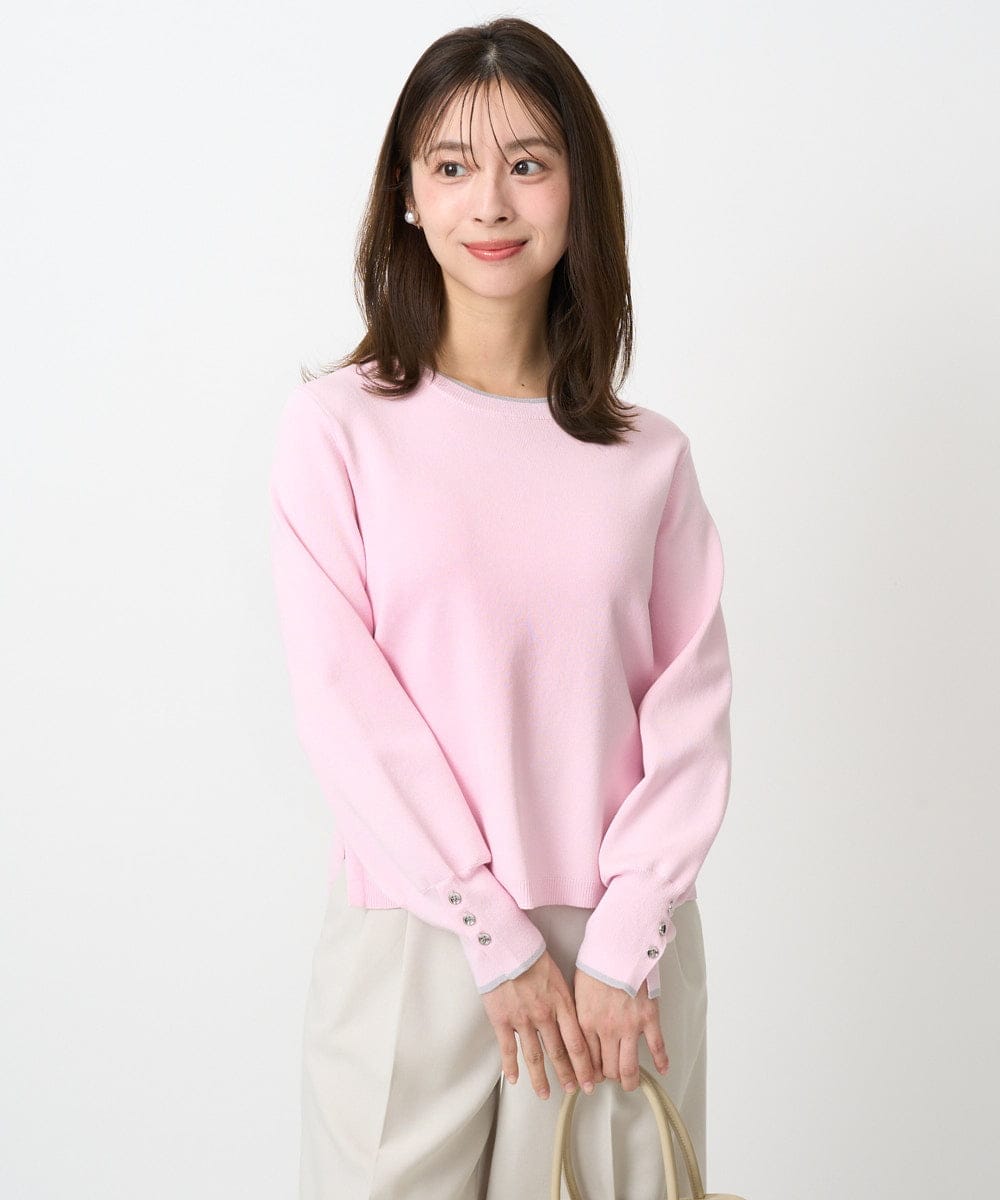 F1FDD14130 MK MICHEL KLEIN(小さいサイズ)(メゾン ドゥ サンク) 【小さいサイズ】配色デザインニット/洗える ピンク