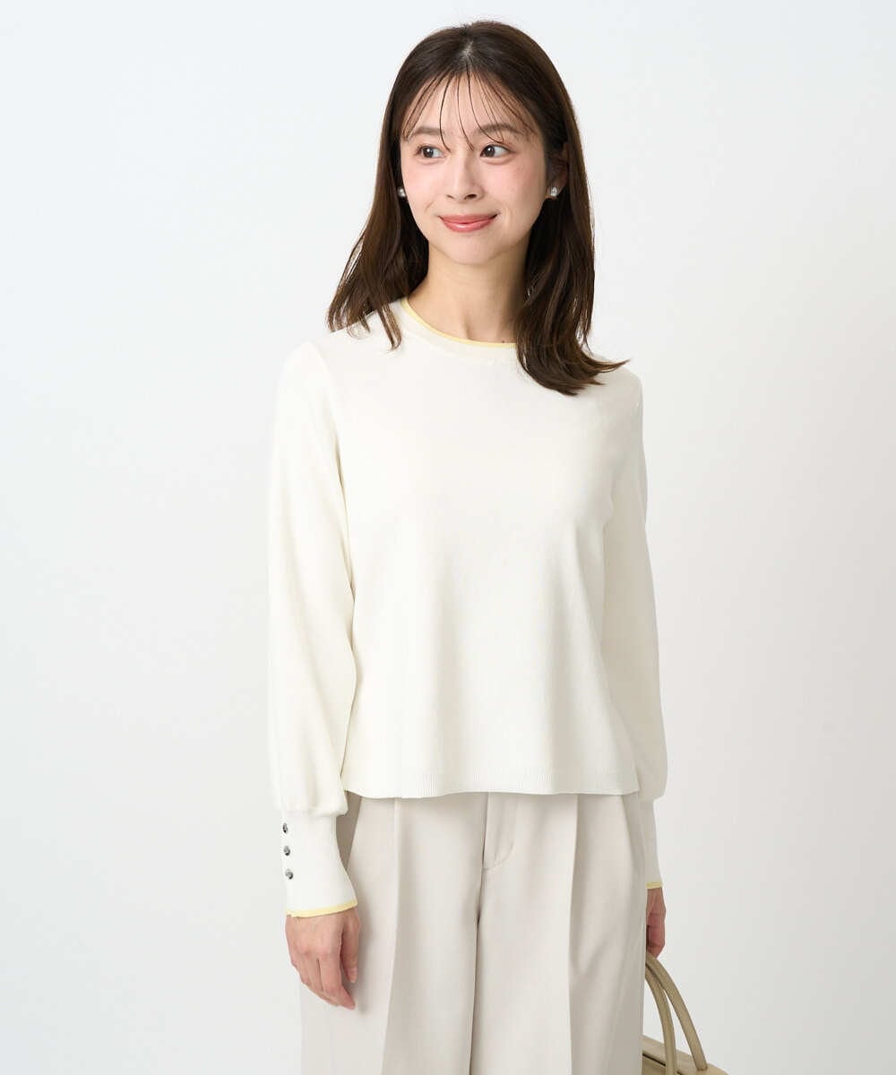 F1FDD14130 MK MICHEL KLEIN(小さいサイズ)(メゾン ドゥ サンク) 【小さいサイズ】配色デザインニット/洗える ピンク