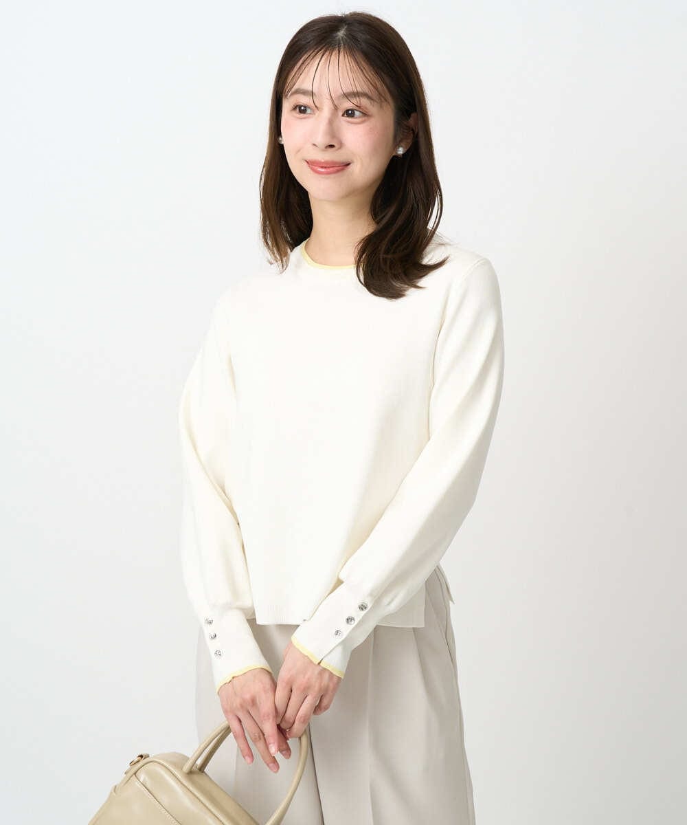 F1FDD14130 MK MICHEL KLEIN(小さいサイズ)(メゾン ドゥ サンク) 【小さいサイズ】配色デザインニット/洗える ピンク