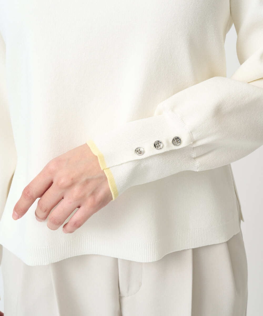 F1FDD14130 MK MICHEL KLEIN(小さいサイズ)(メゾン ドゥ サンク) 【小さいサイズ】配色デザインニット/洗える ピンク