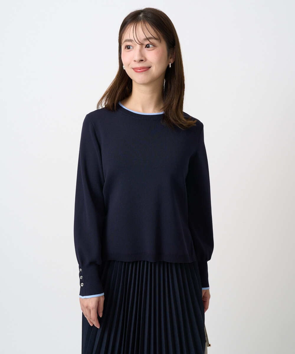 F1FDD14130 MK MICHEL KLEIN(小さいサイズ)(メゾン ドゥ サンク) 【小さいサイズ】配色デザインニット/洗える ピンク