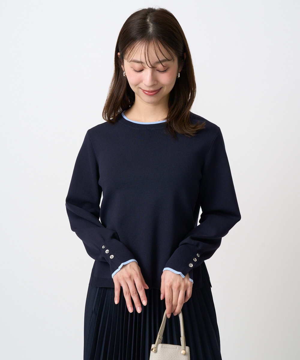 F1FDD14130 MK MICHEL KLEIN(小さいサイズ)(メゾン ドゥ サンク) 【小さいサイズ】配色デザインニット/洗える ピンク