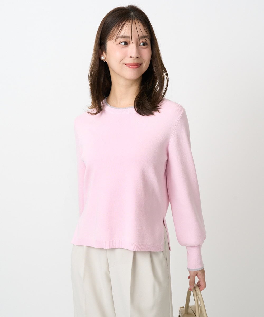 F1FDD14130 MK MICHEL KLEIN(小さいサイズ)(メゾン ドゥ サンク) 【小さいサイズ】配色デザインニット/洗える ピンク