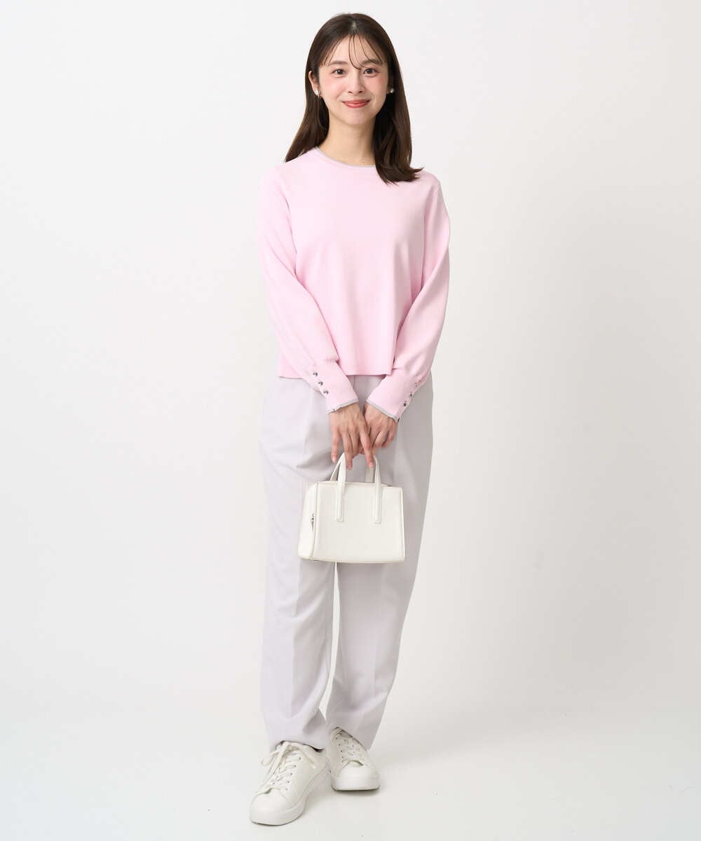 F1FDD14130 MK MICHEL KLEIN(小さいサイズ)(メゾン ドゥ サンク) 【小さいサイズ】配色デザインニット/洗える ピンク