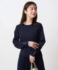 F1FDD14130 MK MICHEL KLEIN(小さいサイズ)(メゾン ドゥ サンク) 【小さいサイズ】配色デザインニット/洗える ネイビー