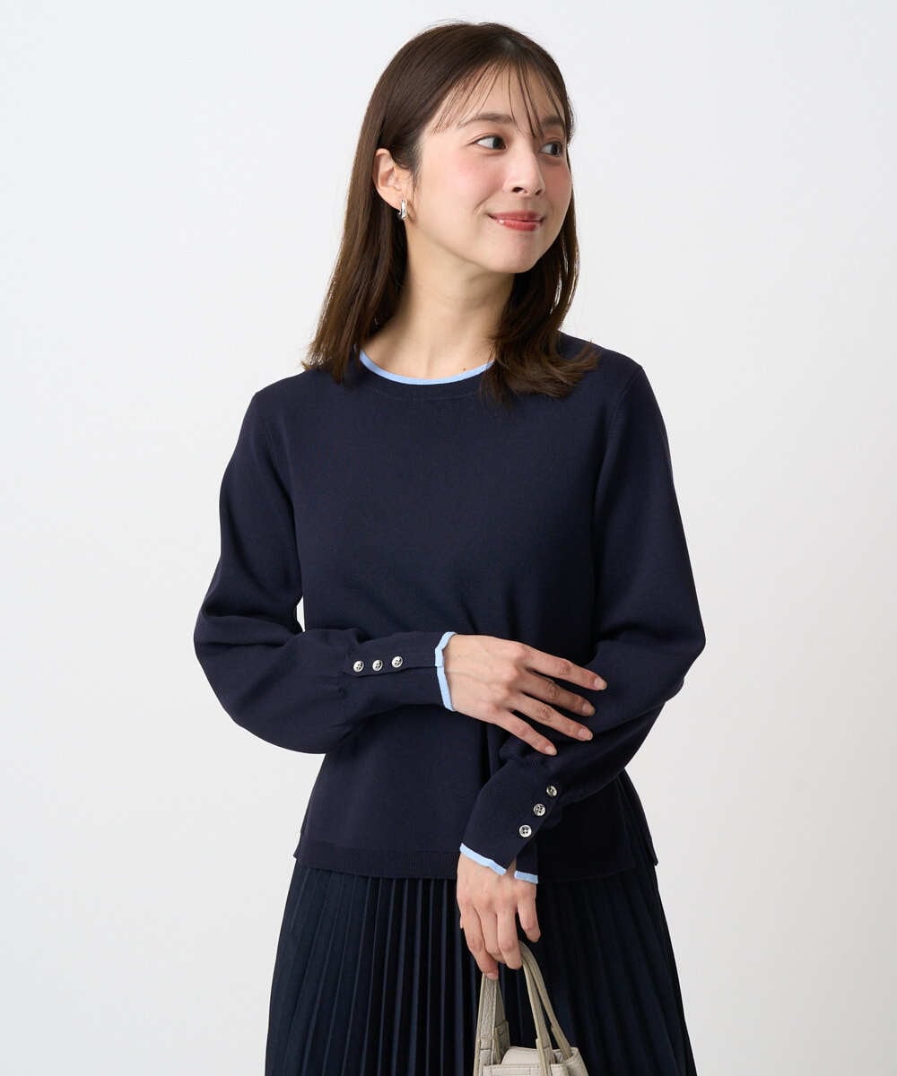 F1FDD14130 MK MICHEL KLEIN(小さいサイズ)(メゾン ドゥ サンク) 【小さいサイズ】配色デザインニット/洗える ネイビー