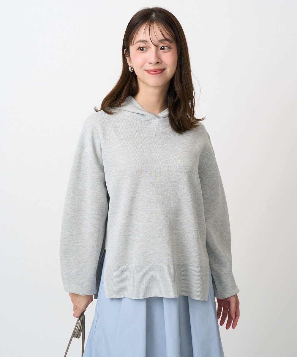 F1FDD16130 MK MICHEL KLEIN(小さいサイズ)(メゾン ドゥ サンク) 【小さいサイズ】スウェットライクニットフーディー/洗える グレー