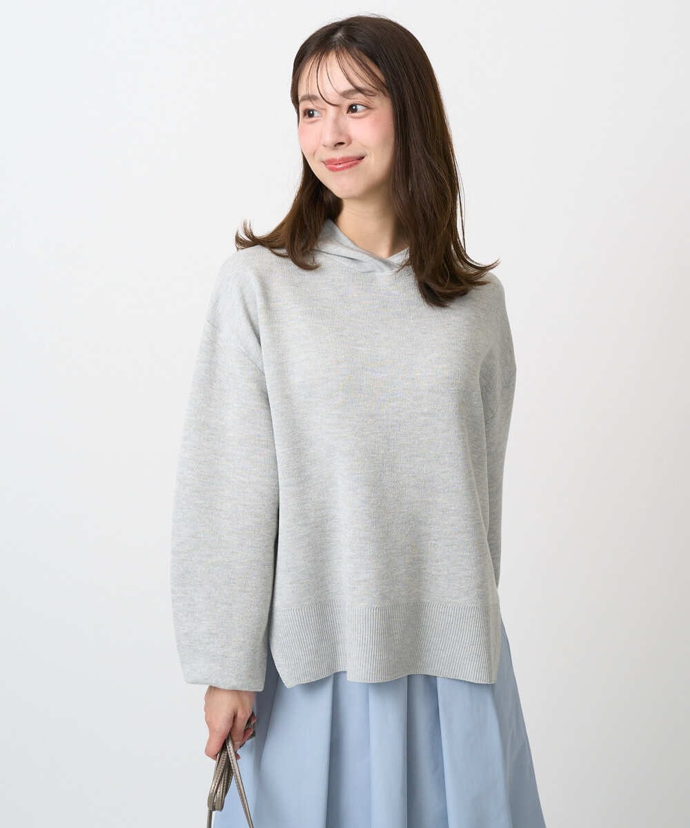 F1FDD16130 MK MICHEL KLEIN(小さいサイズ)(メゾン ドゥ サンク) 【小さいサイズ】スウェットライクニットフーディー/洗える グレー